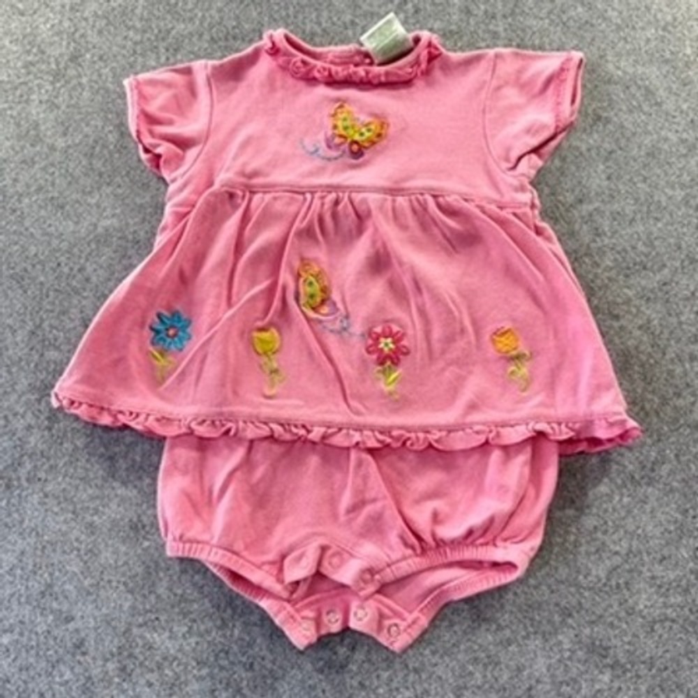Okie Dokie Pink Butterfly Flower Embroidered Ruffle Top Bloomers Set Adorable